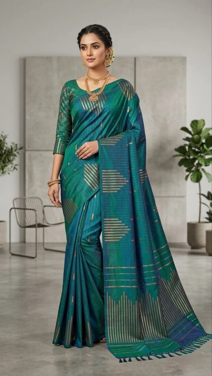 Peacock Green Shimmer Arani Vairaoosi Soft Silk Saree